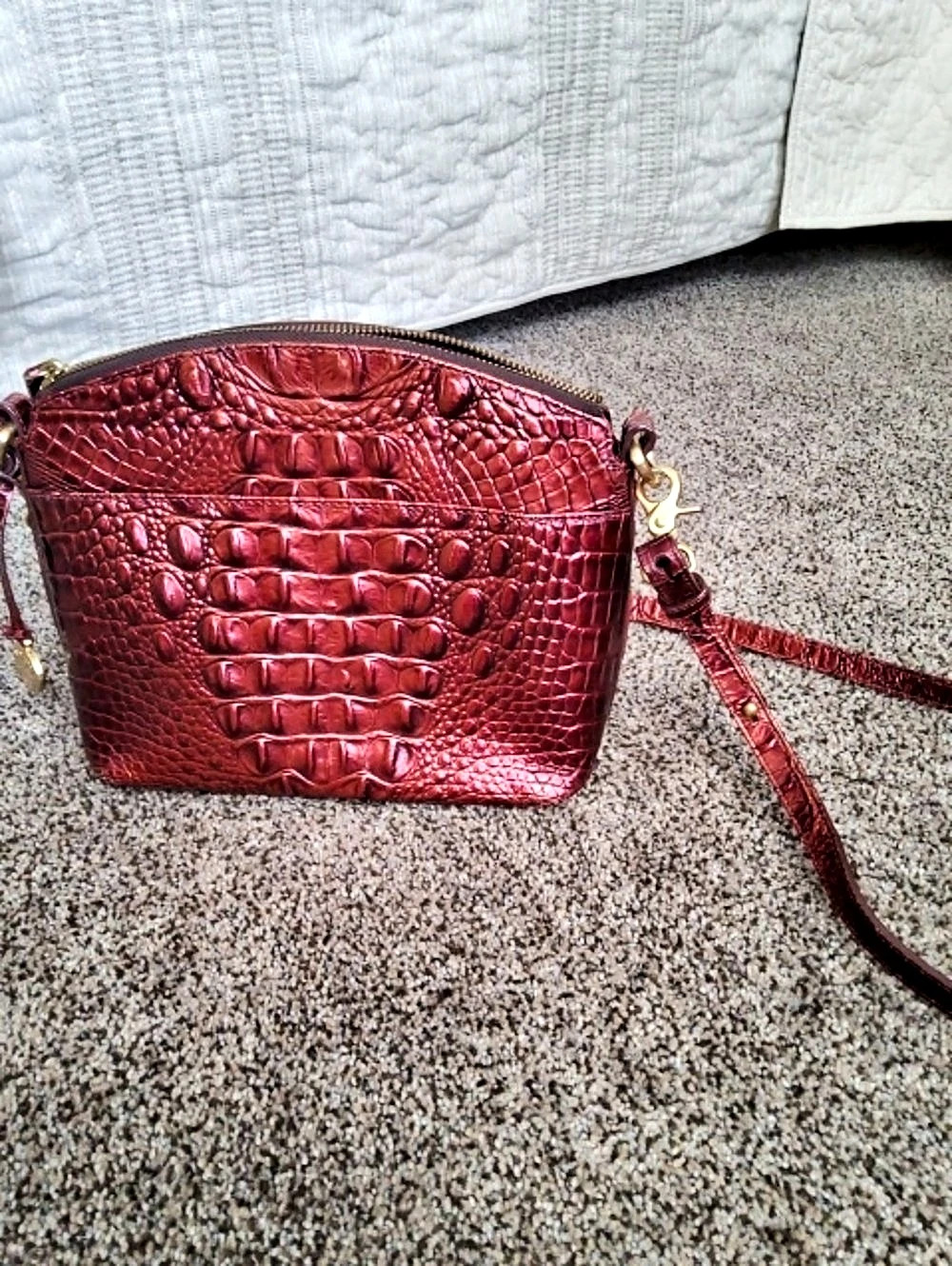 Brahmin Katie Crossbody Crocodile Embossed Red